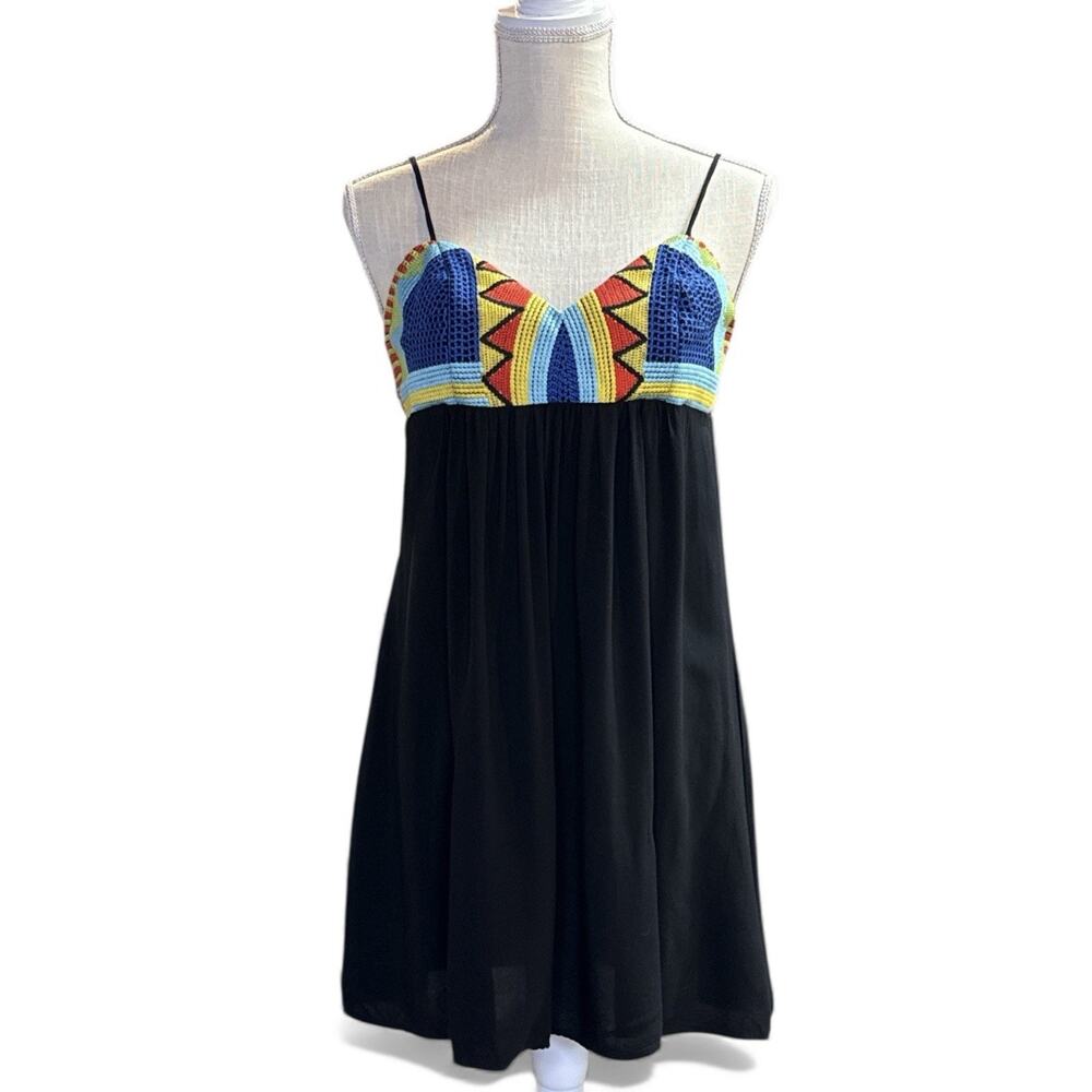 Impressions Dress Colorful Embroidered Top Slip Sun Dress Adj Spaghetti Straps M